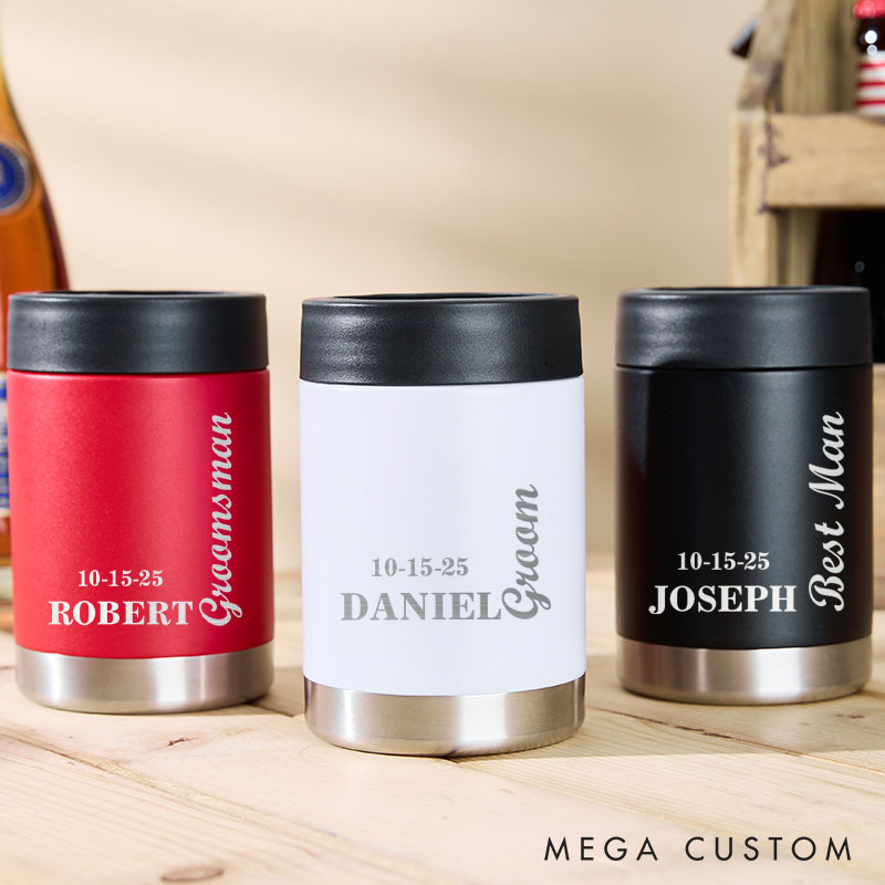 Personalized Initial Can Coolers for Wedding Party Groom and Groomsmen Gifts Bachelor Party Can Holder Best Man Gift Can Cooler