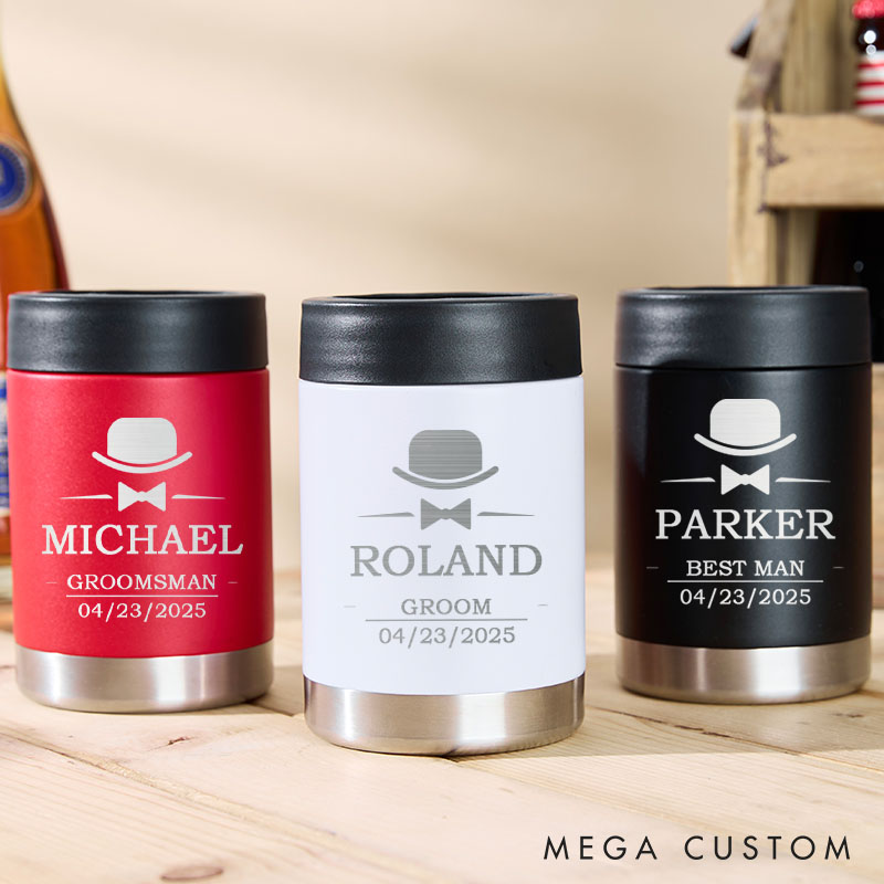 Personalized Wedding Party Can Coolers Engraved Mental Can Cooler for Groom Groomsmen Gifts Can Holder Bachelor Party Favors Tumbler