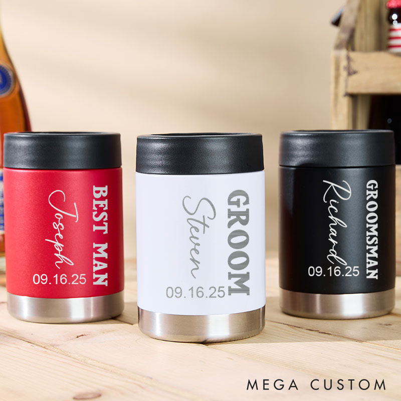 Personalized Wedding Can Coolers for Groom and Groomsmen Unique Bachelor Party Gift Can Holder Best Man Beer Can Holder for Him