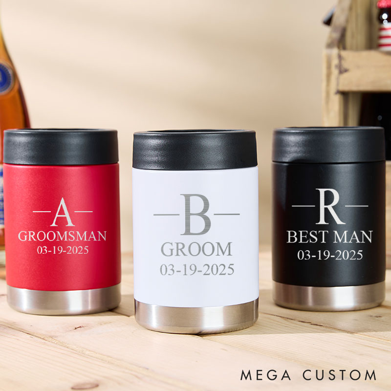 Personalized Groom Can Cooler Groomsmen Can Holder Wedding Party Can Cooler for Men Bachelor Party Favors Beer Can Holder