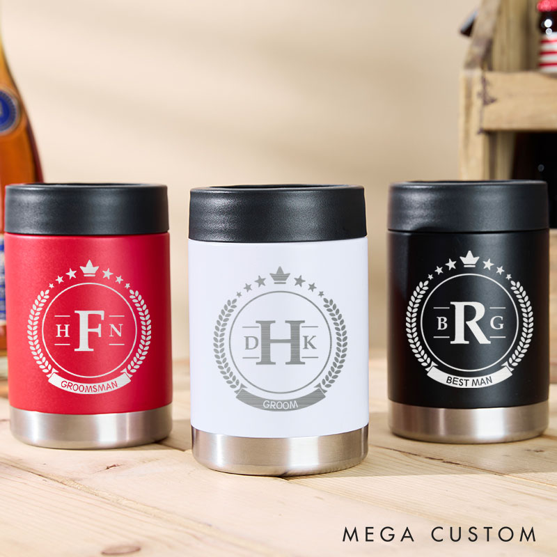Personalized Wedding Party Can Cooler Groomsmen Favors Beer Can Cooler Bachelor Can Holder for Him Men’s Beer Can Holder