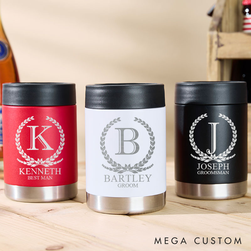 Personalized Men’s Wedding Can Cooler Bachelor Party Gift for Him Groomsmen Favors Beer Can Cooler Men’s Beer Can Holder