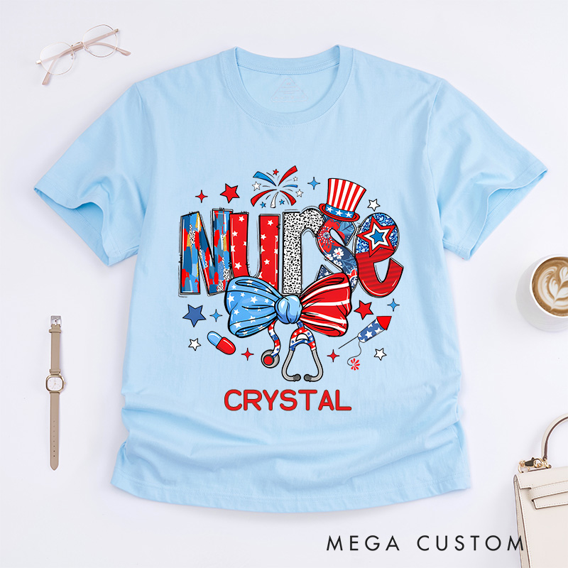 Personalized Nurse T-Shirts Patriotic Nurse Pride Fashion Design T-Shirts