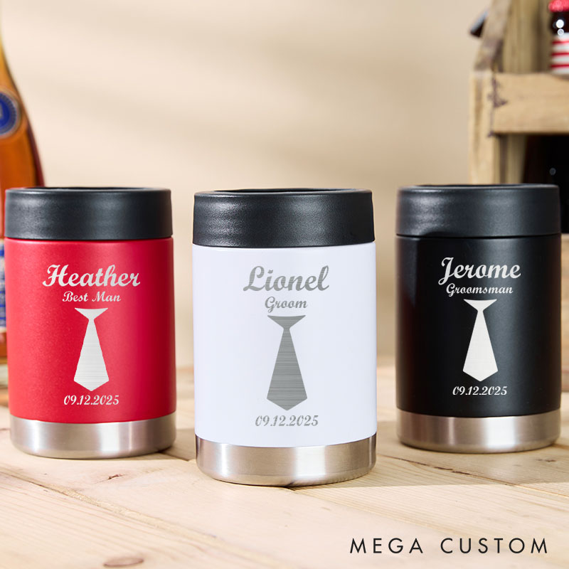 Personalized Groomsmen Favors Can Cooler Bachelor Party Can Holder for Men Wedding Party Beer Can Holder for Him