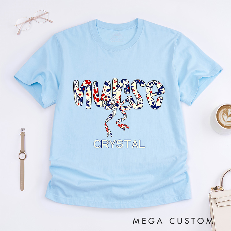 Personalized Nurse T-Shirts Floral Elegance for Nurses Fashion Design T-Shirts