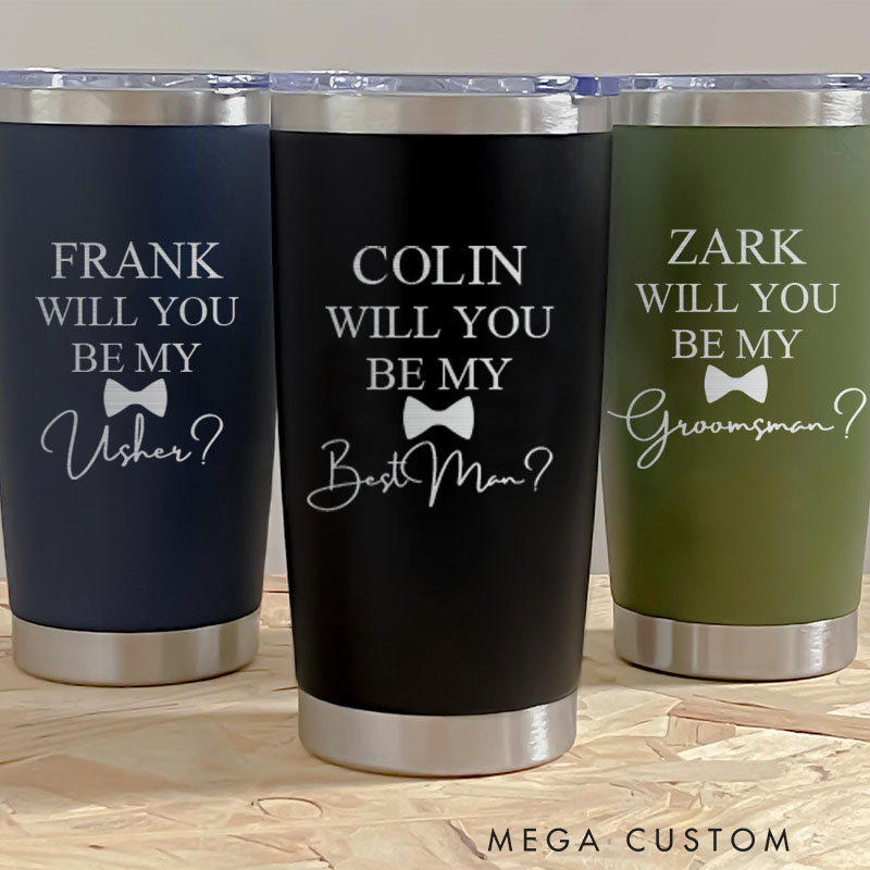 Personalized Groomsman Proposal Tumbler 20oz Insulated Tumbler for Groomsmen Bachelor Party Favors Tumbler Best Man Gift