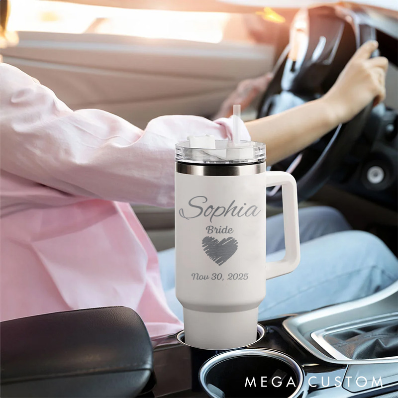 Personalized Bridesmaid Hand-drawn Heart 40oz Tumbler Maid of Honor Tumbler with Lid and Straw Bride Bachelorette Party Gift Bridal Shower Tumbler