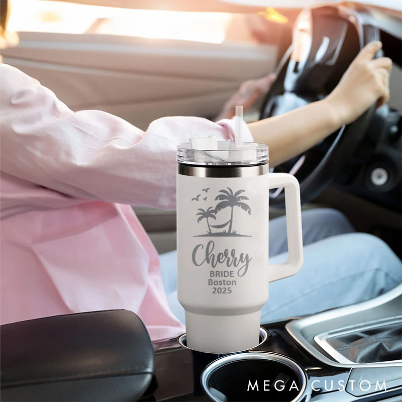 Personalized Bridesmaid Tropical Palm Tree 40oz Tumbler Maid of Honor Tumbler with Lid and Straw Bride Bachelorette Party Gift Bridal Shower Tumbler