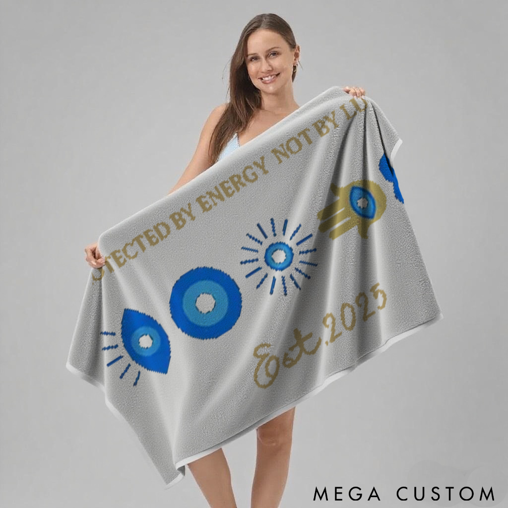Personalized Evil Eye Beach Towel with Energy Symbol Design Perfect Gift for Yoga Lover, Travel and Outdoor Adventures