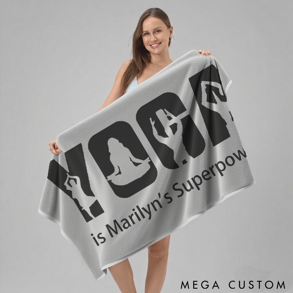 Personalized Yoga Superpower Towel with Unique Yoga Pose Design Perfect Gift for Yoga Lover
