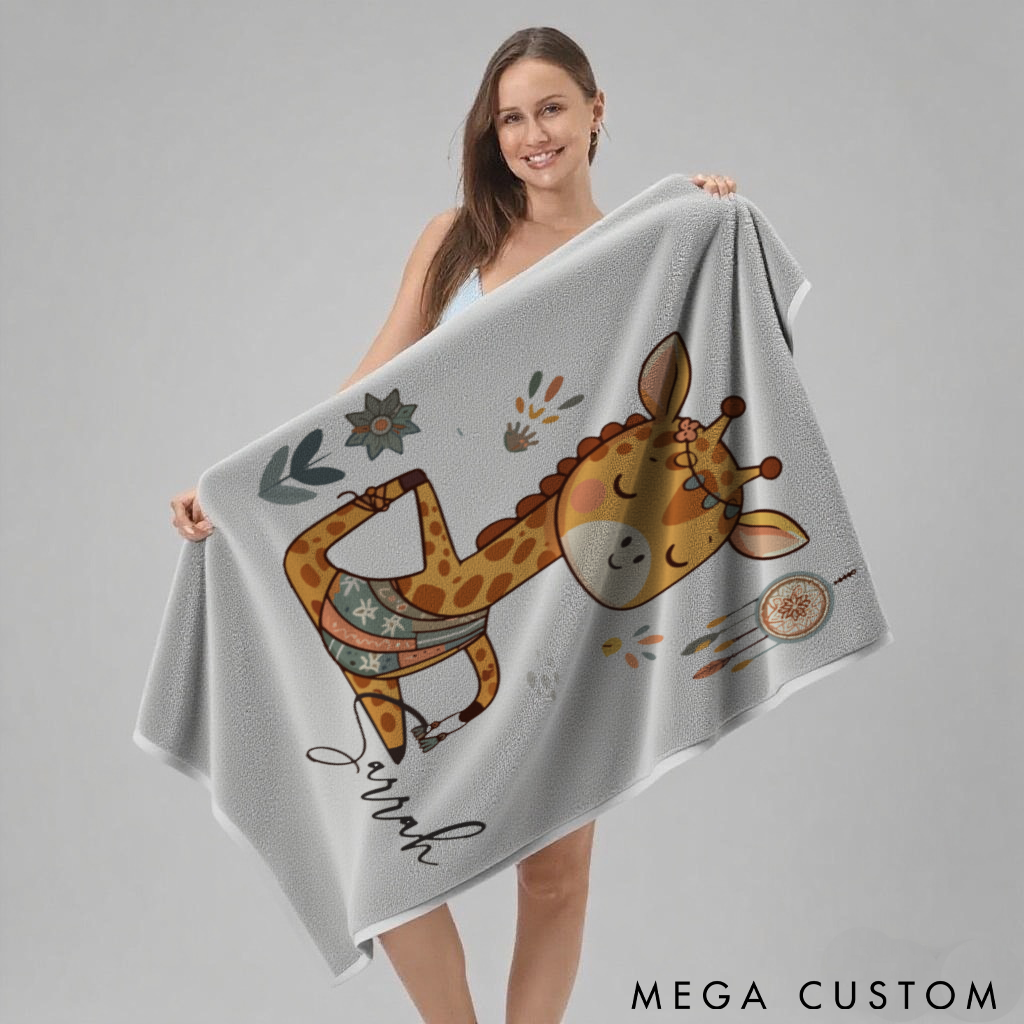 Personalized Giraffe Yoga Superpower Towel with Adorable Yoga Pose Design Perfect Gift for Yoga Lover and Pet Lover