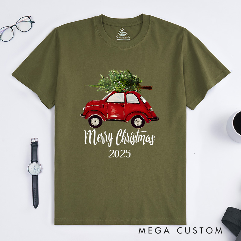 Personalized Vintage Red Car Christmas T-Shirt