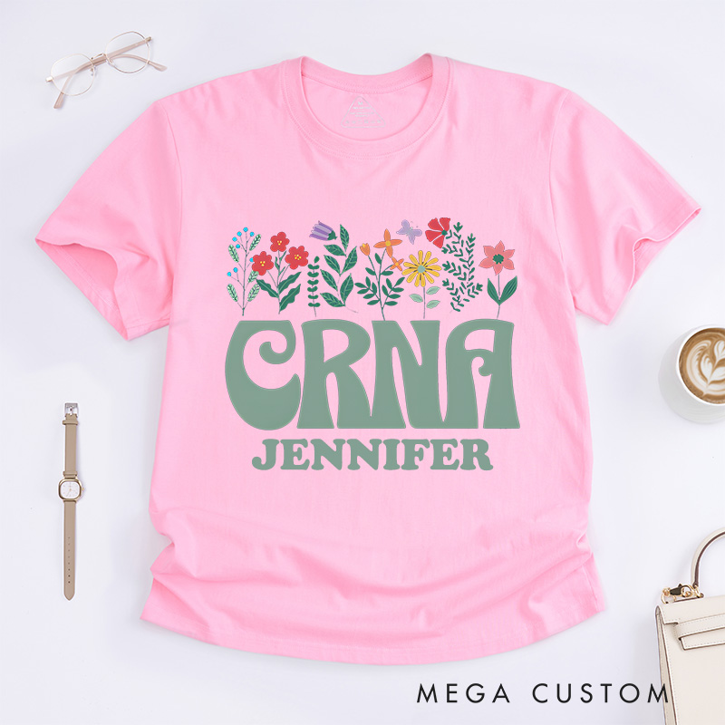 Personalized Nurse T-Shirts CRNA Floral Elegance Fashion Design T-Shirts