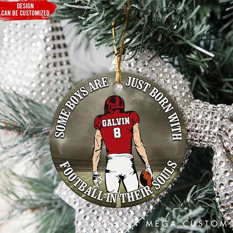 Personalized American Football Jersey and Helmet Design Acrylic Ornament with Custom Player Name and Number for “Some Boys Are Just Born With Football In Their Souls”