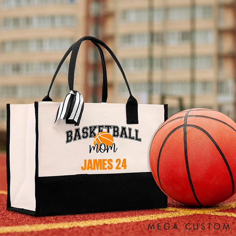 Personalized Baskteball Mom Sports Canvas Tote Bag with Custom Name, Carry Your Pride in Style