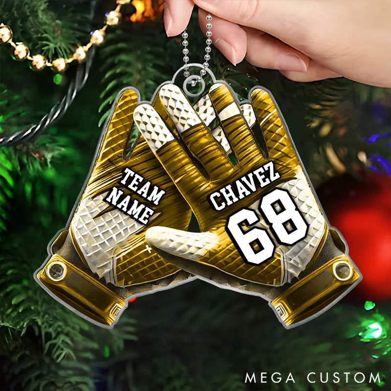 Personalized American Football Gloves Design Acrylic Ornament with Custom Player Name and Number