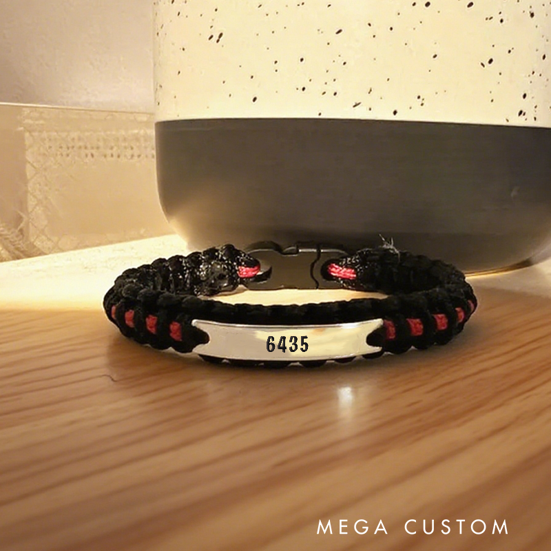 Personalized Thin Red Line Paracord Bracelet with Engraved Number Gift for Firefighters