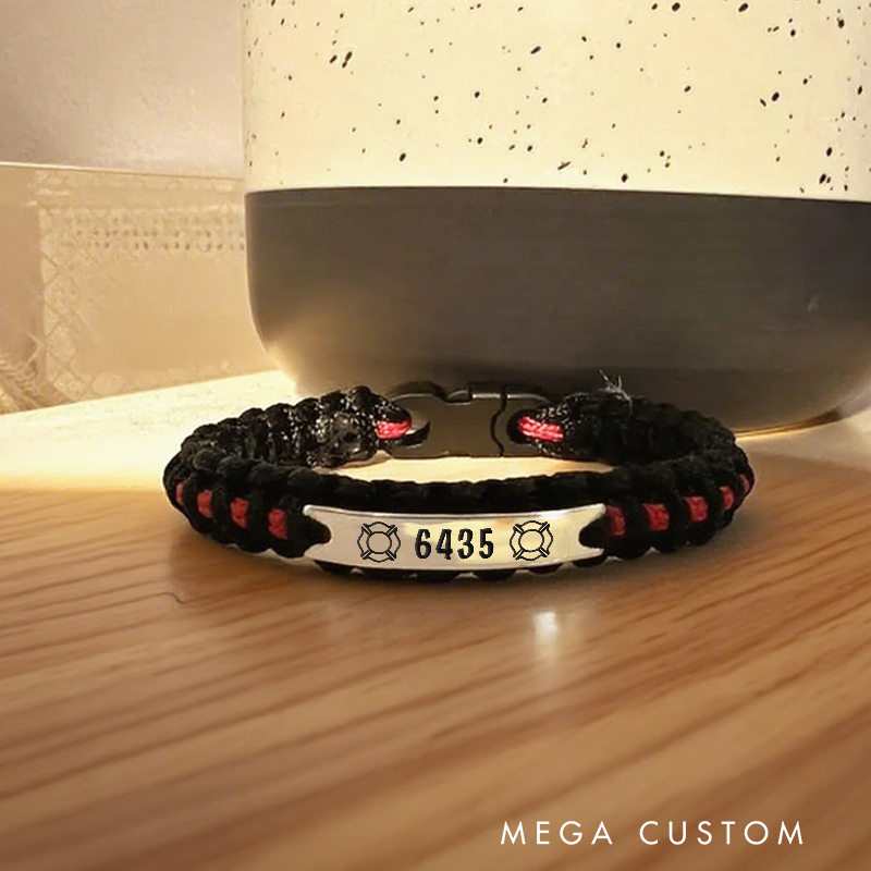 Personalized Thin Red Line Paracord Bracelet with Firefighter Helmet Icons Gift for Firefighters