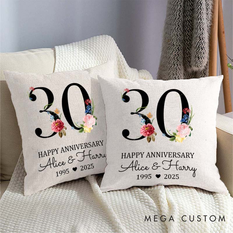 Personalized Couple Anniversary Pillow Custom Happy 3th Anniversary Pillow Couple Gift Pillow with Years and Floral Design 