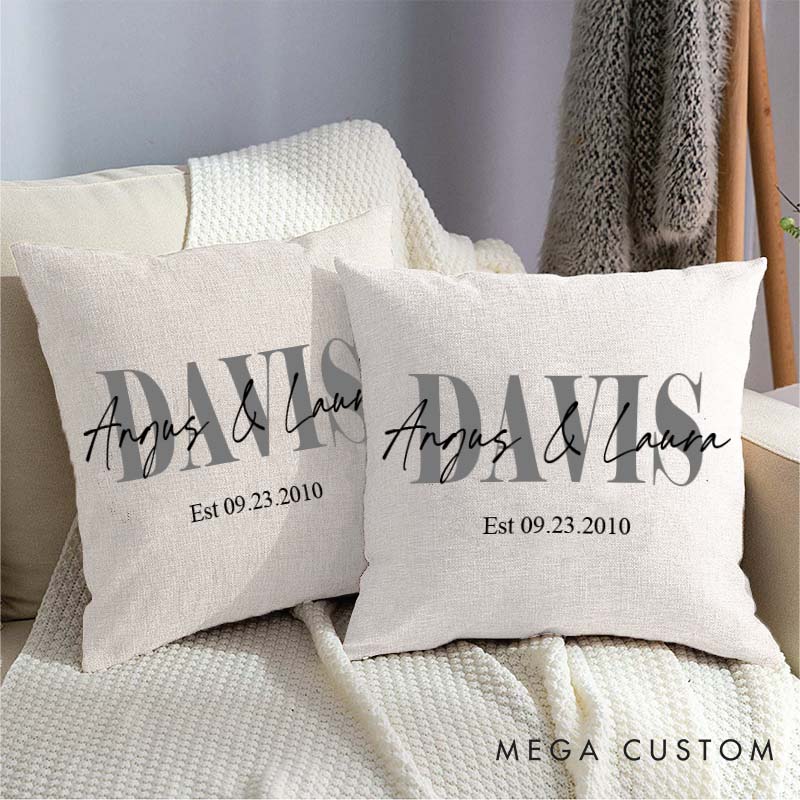 Personalized Couple Anniversary Name Pillow Couple Last Name Design Pillow with Established Date Wedding Anniversary Pillow for Her Him