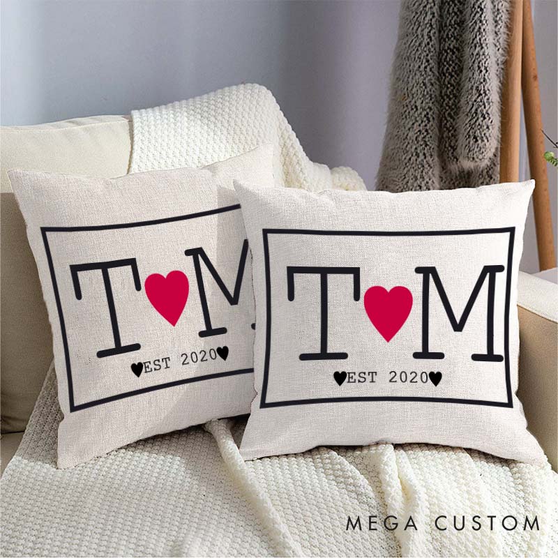 Personalized Initials Love Pillow Couple Anniversary Pillow for Husband Wife Custom Couple Design Pillow with Established Year
