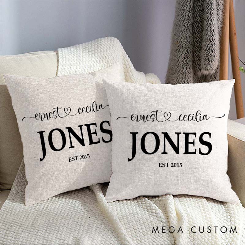 Personalized Couple Wedding Anniversary Pillow Custom Minimalist Pillow with Couple Name and Established Date Husband Wife Anniversary Gift
