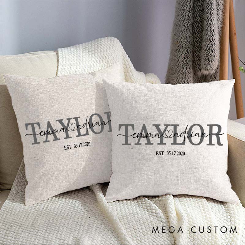 Personalized Couple Anniversary Pillow Husband Wife Wedding Anniversary Pillow Couple Last Name Design Pillow with Wedding Year
