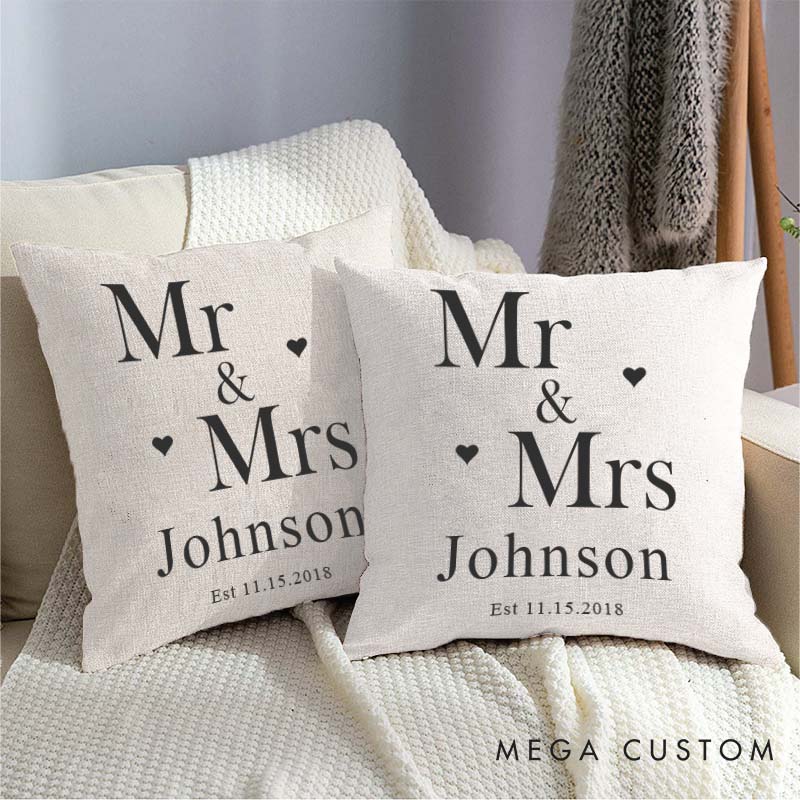 Personalized Mr. and Mrs. Anniversary Pillow Classic Wedding Anniversary Gift Pillow for Couple Husband Wife Pillow with Heart for Her Him