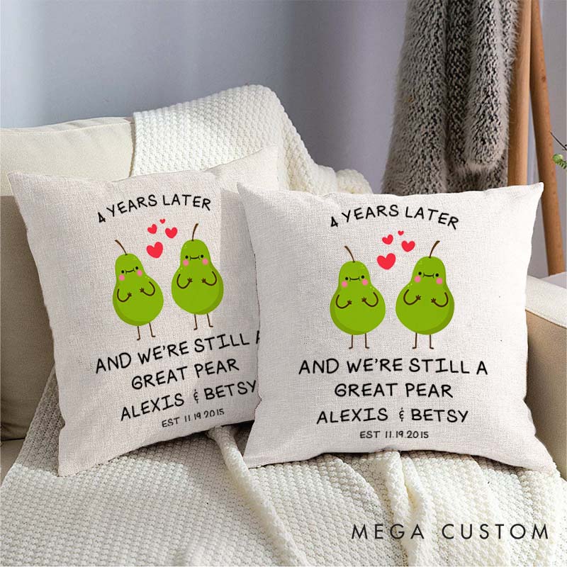Personalized "Great Pear" Anniversary Pillow Funny Couple Wedding Anniversary Pillow Best Couple Design with Names and Date