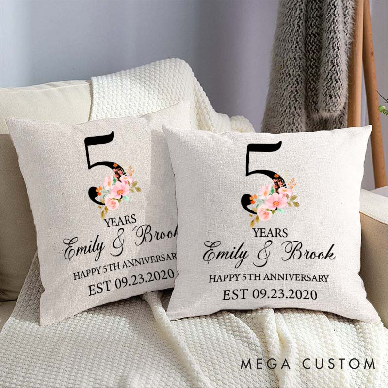 Personalized 70th Anniversary Pillow Couple Platinum Wedding Anniversary Gift Pillow Floral Number Design Pillow for Husband Wife