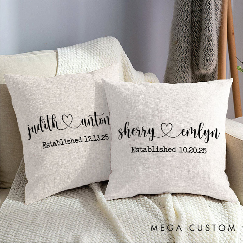 Personalized Couple Elegant Name with Heart Pillow Couple Valentine's Day Pillow Mr. and Mrs. Pillow Husband Wife Gift for Him Her