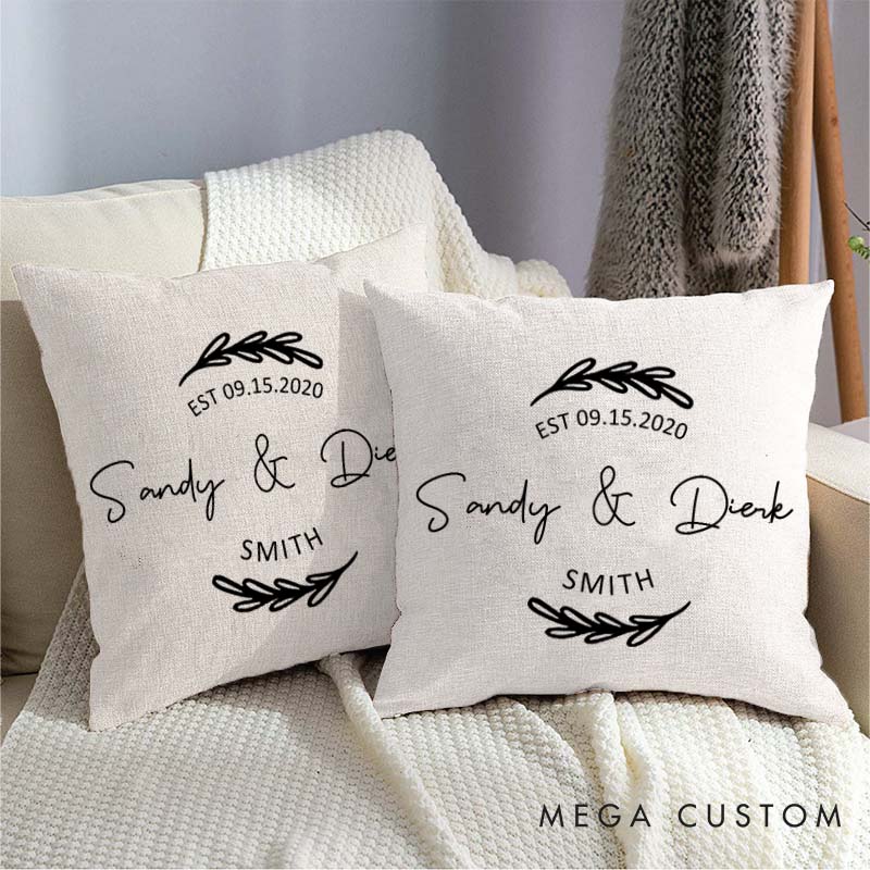 Personalized Couple Anniversary Pillow Husband Wife Wedding Anniversary Gift Pillow Minimalist Pillow with Names and Established Year