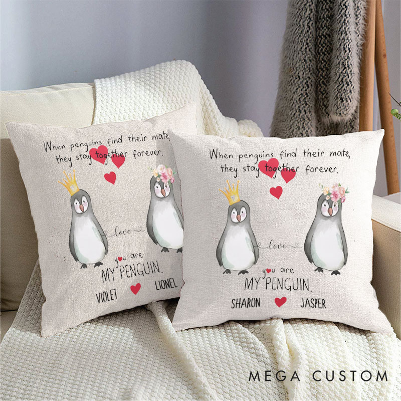 Personalized Couple You are My Penguin Pillow Custom Couple Valentine's Day Pillow with Name Boyfriend Girlfriend Gift Husband Wife Pillow for Him Her