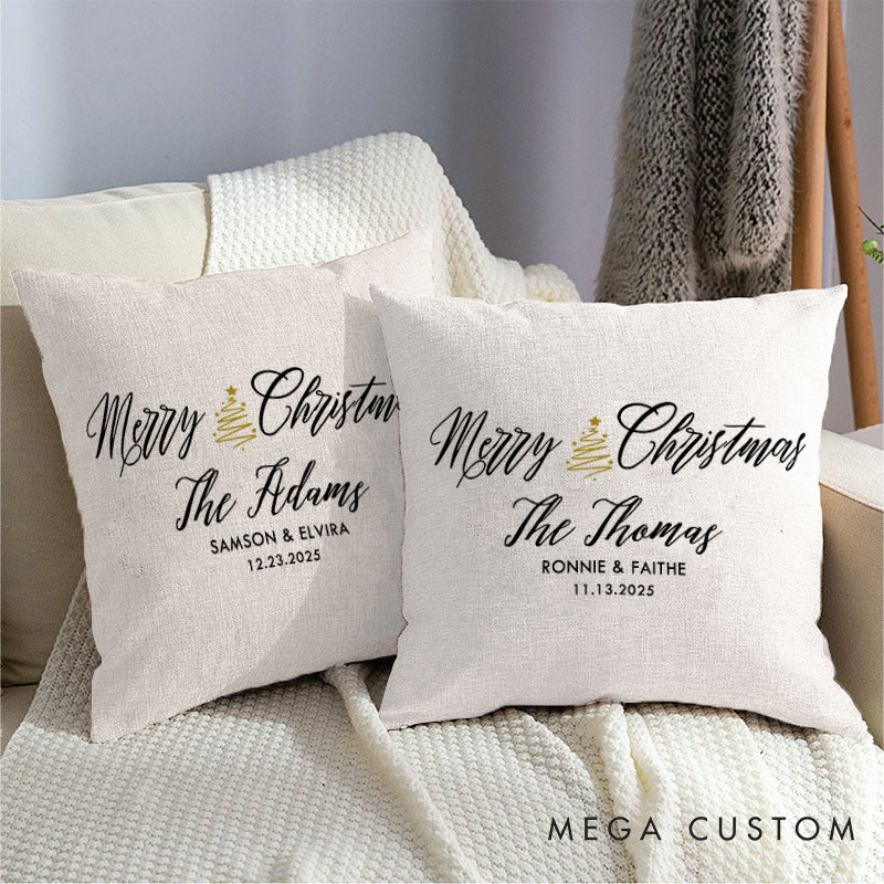 Personalized Couple Merry Christmas with Xmas Tree Pillow Newlyweds Name Pillow Xmas Pillow Hubby Wifey Husband Wife Pillow for Him Her