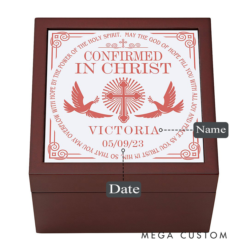 Personalized Confirmed in Christ Keepsake Box with Name and Date Religious Gift Confirmation Gift for Kids