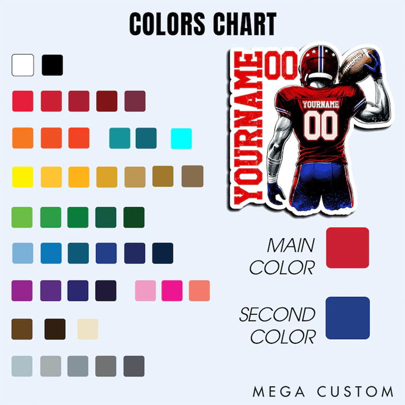 Personalized American Football Sticker with Custom Name and Number, Gift Football Team