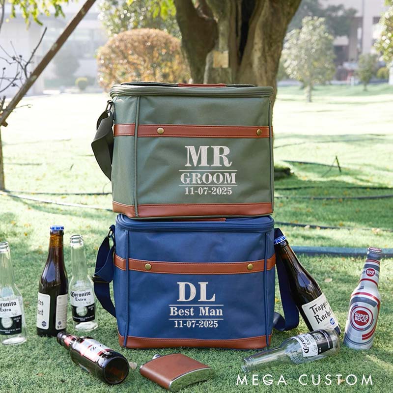 Personalized Men’s Cooler Bag Custom Groomsman Beer Can Cooler Bag Embroidery Gift for Groom Best Man Wedding Party Favors Bag