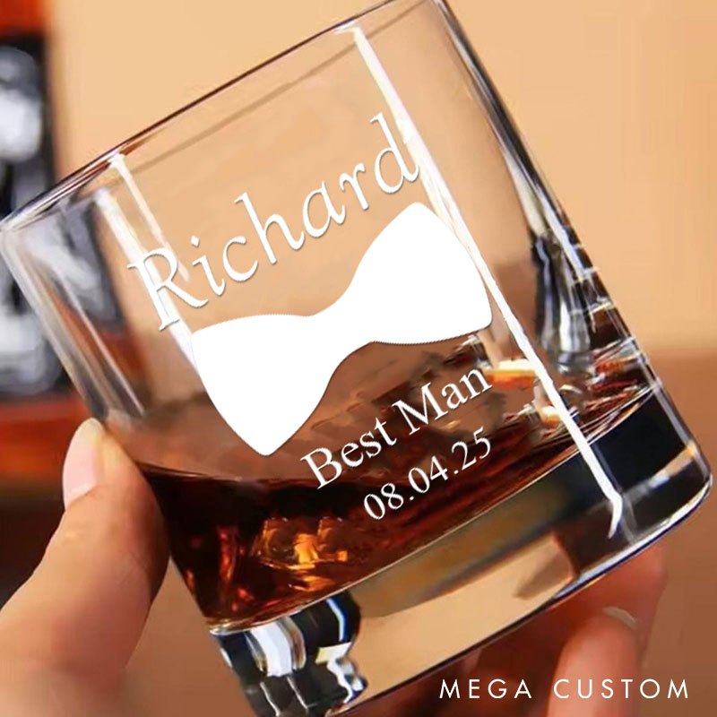 Personalized Groomsman Whiskey Glasses Custom Glasses Gift Cup for Groomsmen and Best Man Men’s Bachelor Favors Whiskey Glasses