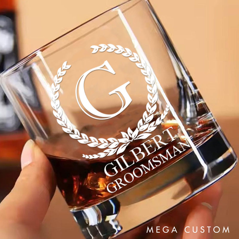 Personalized Groomsman Whiskey Glasses Groom Bachelor Party Whiskey Glasses Laurel Wreath Glasses Cup Best Man Groomsmen Proposal Cup 