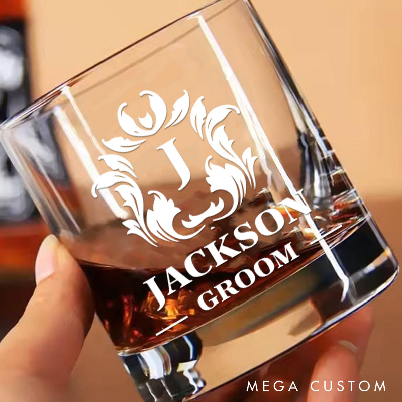 Personalized Groomsman Whiskey Glasses Groom Club Bachelor Party Whiskey Glasses Ornate Design Glasses Cup Custom Gifts for Groom and Groomsmen