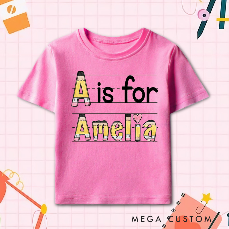 Personalized Name Pencil Toddler T-Shirt Kids Back To School Gift Kids Shirt Pencil Design