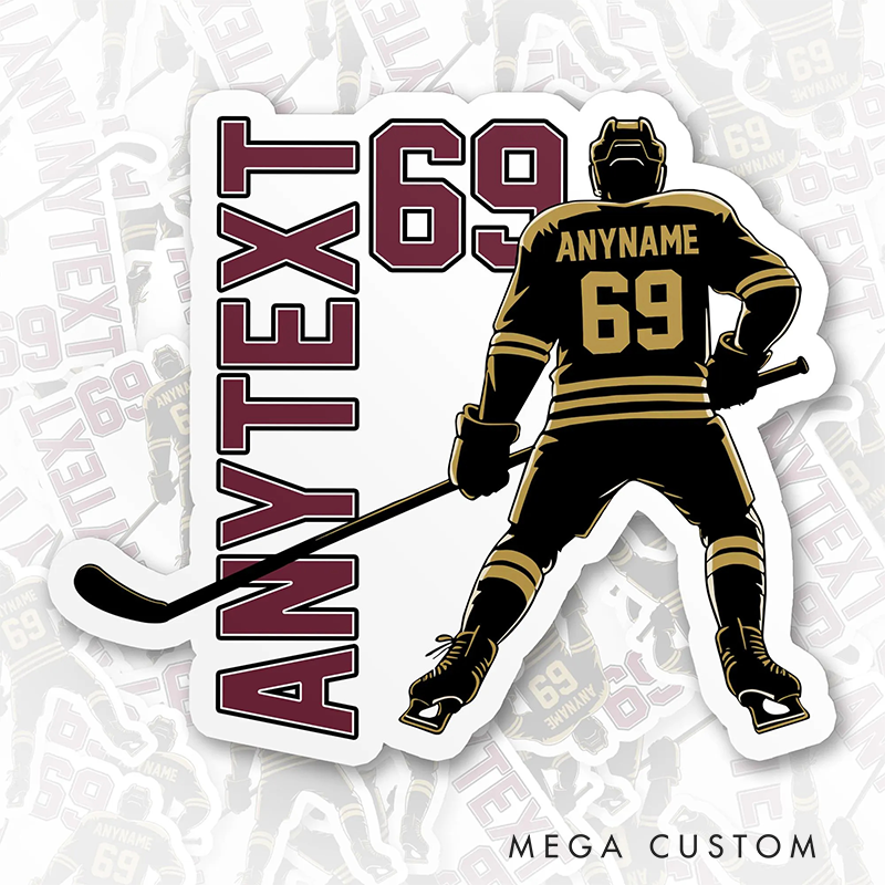 Personalized Ice Hockey Sticker Featuring Your Name and Number