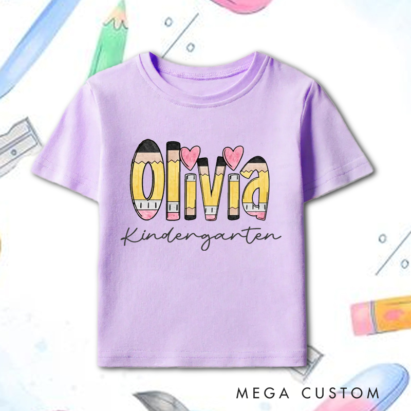 Personalized Name and Grade Pencil Toddler T-Shirt Kids Back To School Gift Kids Shirt Pencil Name Design