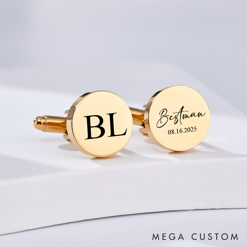 Personalized Groomsman Cufflinks Custom Engraved Groom and Groomsman Gift Wedding Favors Cufflinks Silver Cufflink for Men Groomsman Proposal Gift