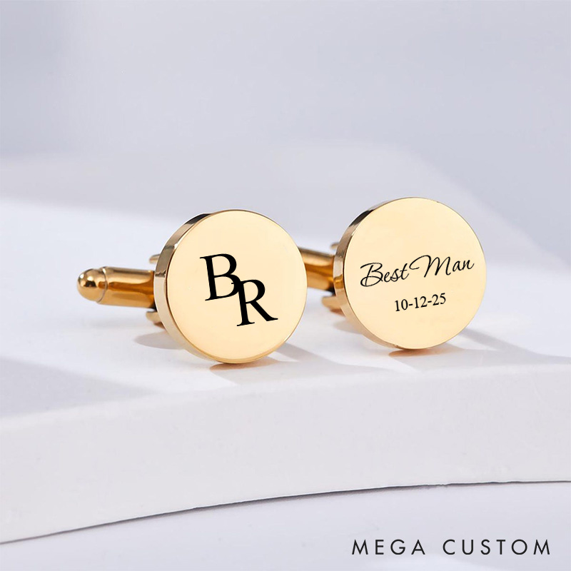 Personalized Groom Groomsman Initial Cufflinks Engraved Best Man Gift Cufflinks Stainless Steel Cufflink for Men Wedding Favors Silver Cufflinks