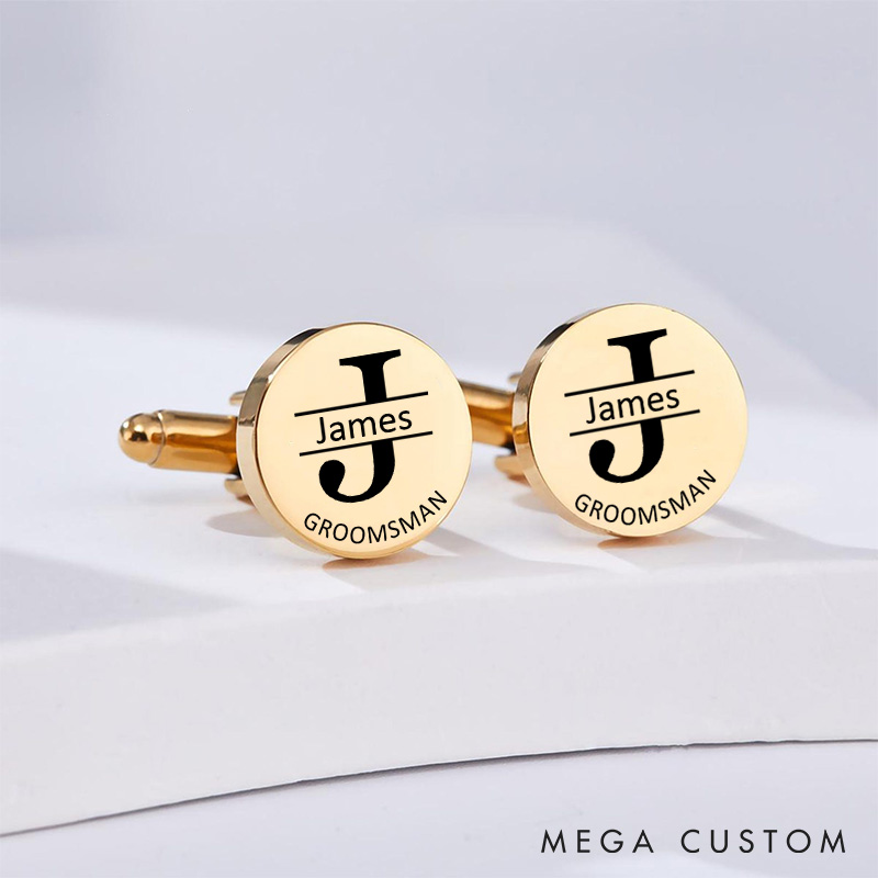 Personalized Monogrammed Cufflinks Engraved Groomsman Cufflinks Stainless Steel Groom Cufflink for Men Bachelor Favors Silver Cufflinks Groomsman Proposal Gift