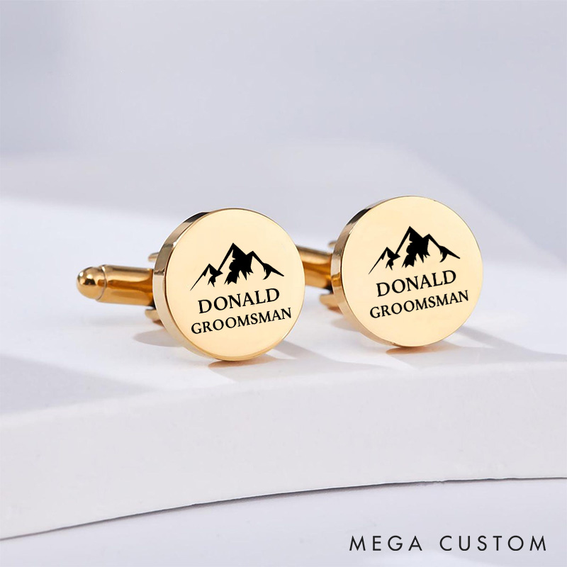 Personalized Groomsman Cufflinks Engraved Mountain-Themed Cufflinks Silver Groom Cufflink for Men Bachelor Favors Cufflinks Groomsman Proposal Gift