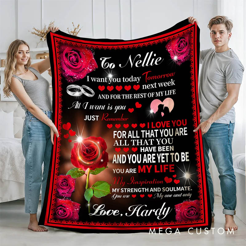 Personalized Couple You Are My Life Blanket with Name Couple Roses Love Letter Blanket Valentine's Day Gift for Husband Wife Hubby Wifey Home Decor