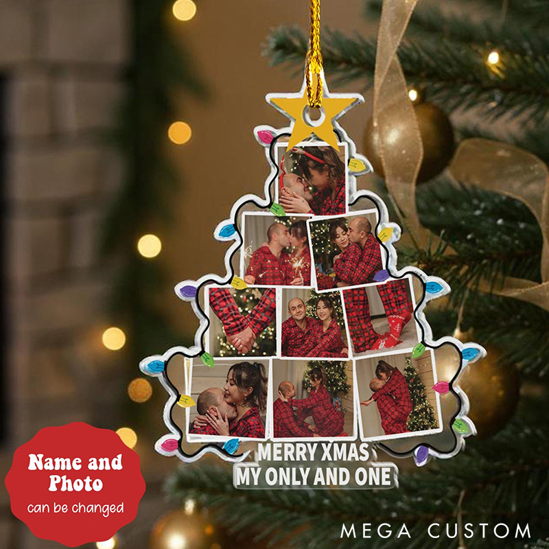 Personalized Couple Christmas Tree Photo Ornament Custom Couple Holiday Gift Christmas Acrylic Ornament For Couple Wife Husband Ornament