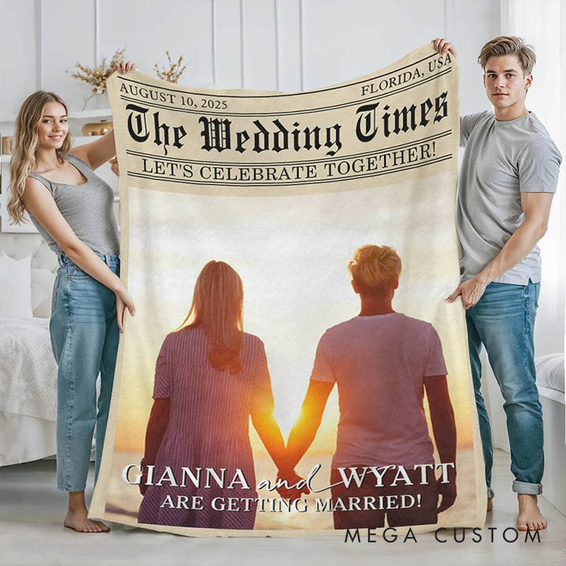 Personalized Couple Times Poster Design Photo Blanket with Text and Name Newlywed Wedding Newspaper Blanket Anniversary Gift for Husband Wife BF GF